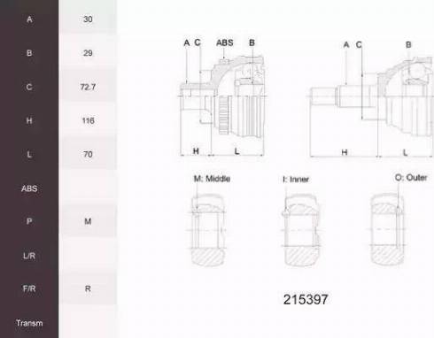 Acemark 215397 - Шарнірний комплект, ШРУС, приводний вал autocars.com.ua