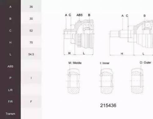 Acemark 215436 - Шарнірний комплект, ШРУС, приводний вал autocars.com.ua