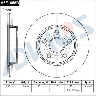 ADVICS A6F1058B - Гальмівний диск autocars.com.ua