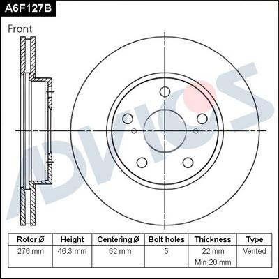 Advics A6F127B - Гальмівний диск autocars.com.ua