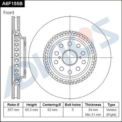 Advics A6F155B - Гальмівний диск autocars.com.ua