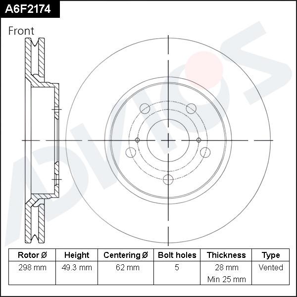 ADVICS A6F2174 - Гальмівний диск autocars.com.ua