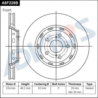 Advics A6F228B - Тормозной диск avtokuzovplus.com.ua