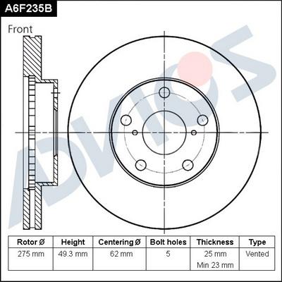 Advics A6F235B - Тормозной диск avtokuzovplus.com.ua