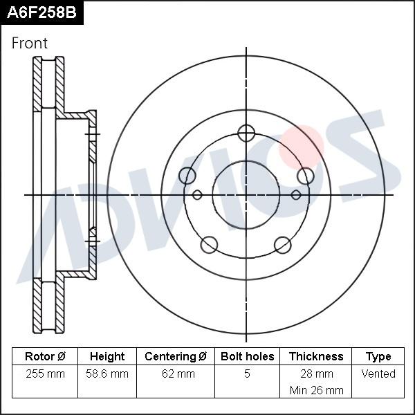 Advics A6F258B - Гальмівний диск autocars.com.ua