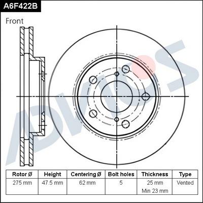 Advics A6F422B - Гальмівний диск autocars.com.ua