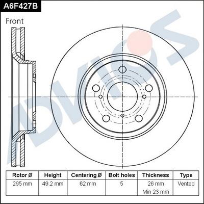 Advics A6F427B - Гальмівний диск autocars.com.ua