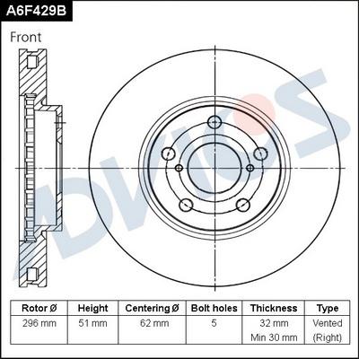 Advics A6F429B - Тормозной диск avtokuzovplus.com.ua