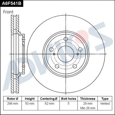 Advics A6F541B - Гальмівний диск autocars.com.ua