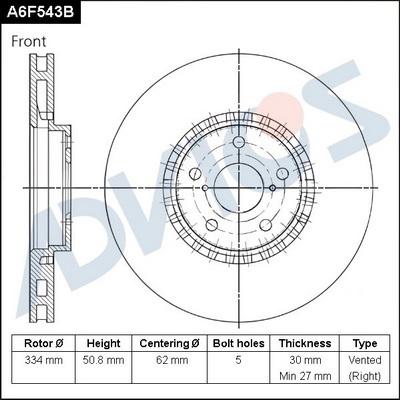 Advics A6F543B - Гальмівний диск autocars.com.ua