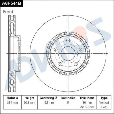 Advics A6F544B - Гальмівний диск autocars.com.ua