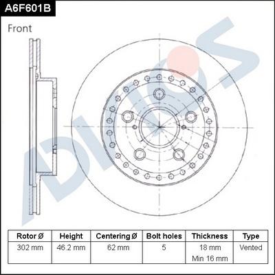 Advics A6F601B - Тормозной диск avtokuzovplus.com.ua