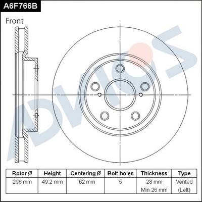 Advics A6F766B - Гальмівний диск autocars.com.ua