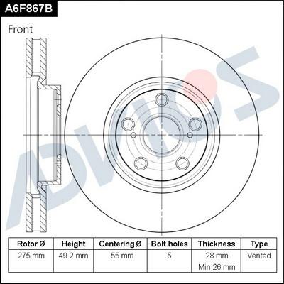 Advics A6F867B - Гальмівний диск autocars.com.ua