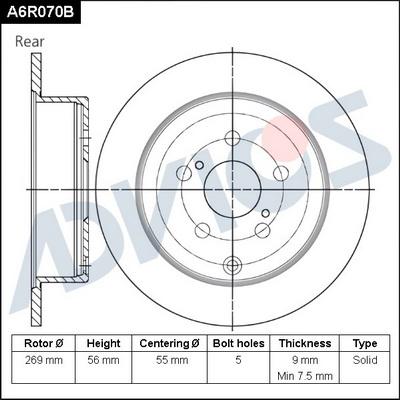 Advics A6R070B - Гальмівний диск autocars.com.ua