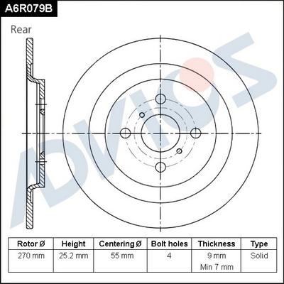 Advics A6R079B - Гальмівний диск autocars.com.ua