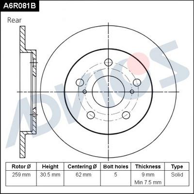 Advics A6R081B - Тормозной диск avtokuzovplus.com.ua