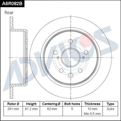 Advics A6R082B - Гальмівний диск autocars.com.ua