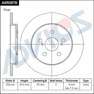 Advics A6R087B - Тормозной диск avtokuzovplus.com.ua