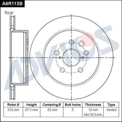 Advics A6R113B - Тормозной диск avtokuzovplus.com.ua