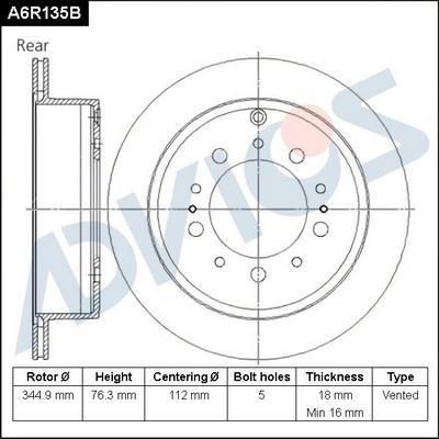 Advics A6R135B - Гальмівний диск autocars.com.ua