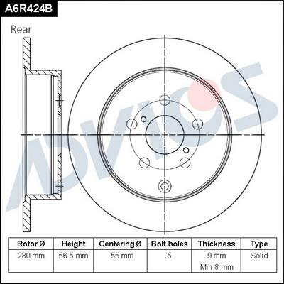 Advics A6R424B - Гальмівний диск autocars.com.ua