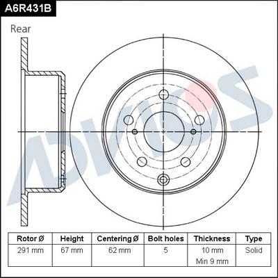 Advics A6R431B - Тормозной диск avtokuzovplus.com.ua