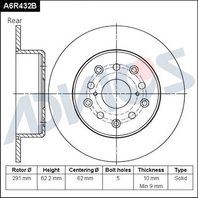 Advics A6R432B - Тормозной диск avtokuzovplus.com.ua