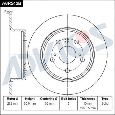 Advics A6R542B - Гальмівний диск autocars.com.ua