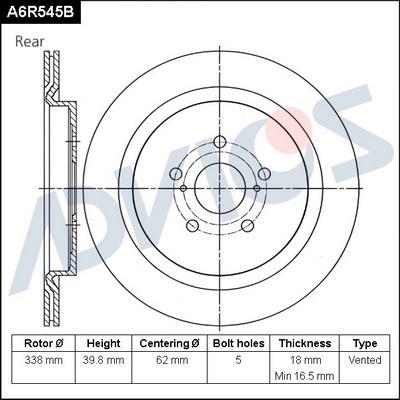 Advics A6R545B - Гальмівний диск autocars.com.ua