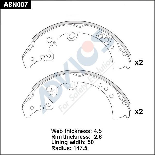 Advics A8N007 - Комплект гальм, барабанний механізм autocars.com.ua