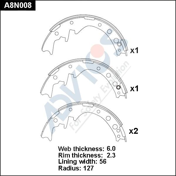 Advics A8N008 - Комплект тормозных колодок, барабанные avtokuzovplus.com.ua