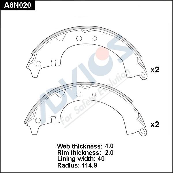 Advics A8N020 - Комплект гальм, барабанний механізм autocars.com.ua