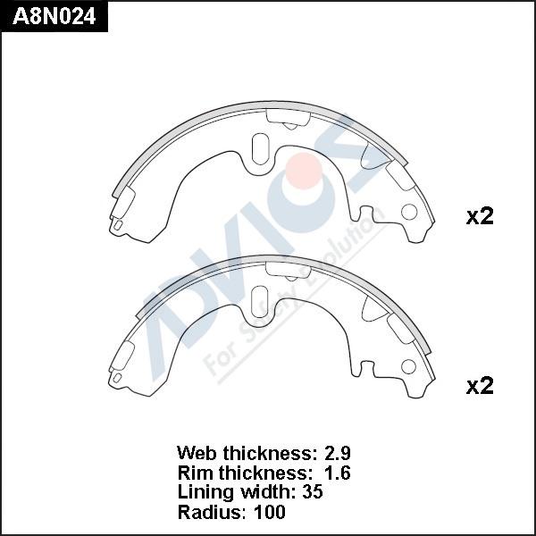 Advics A8N024 - Комплект тормозных колодок, барабанные avtokuzovplus.com.ua