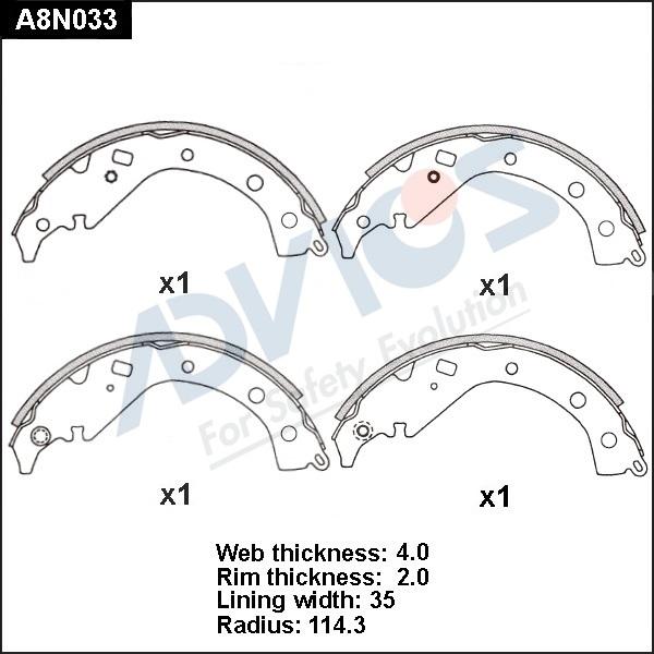 Advics A8N033 - Комплект гальм, барабанний механізм autocars.com.ua