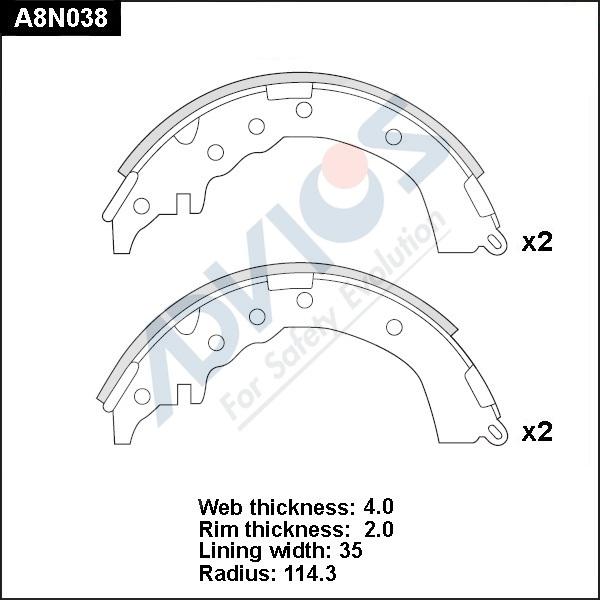 Advics A8N038 - Комплект гальм, барабанний механізм autocars.com.ua