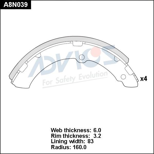 Advics A8N039 - Комплект тормозных колодок, барабанные avtokuzovplus.com.ua