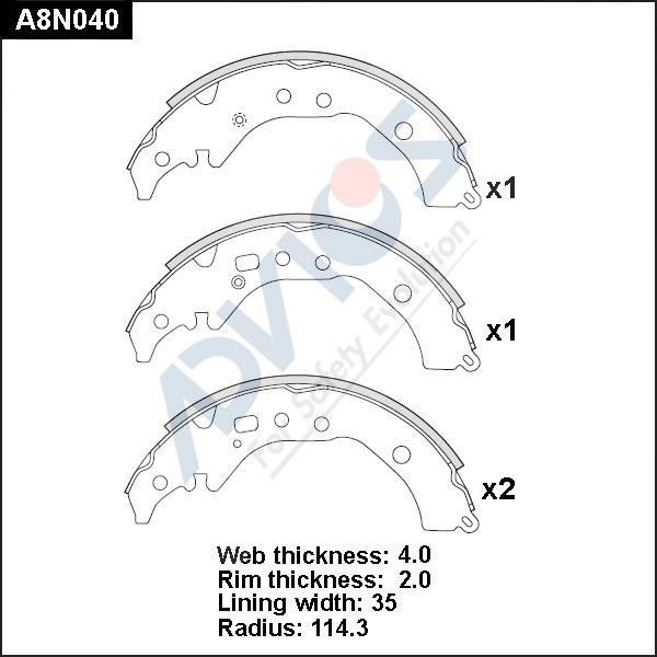 Advics A8N040 - Комплект гальм, барабанний механізм autocars.com.ua