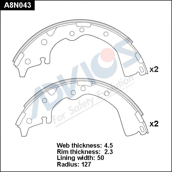 Advics A8N043 - Комплект гальм, барабанний механізм autocars.com.ua