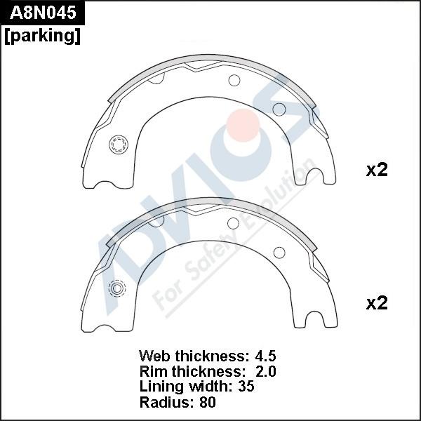 Advics A8N045 - Комплект гальм, барабанний механізм autocars.com.ua