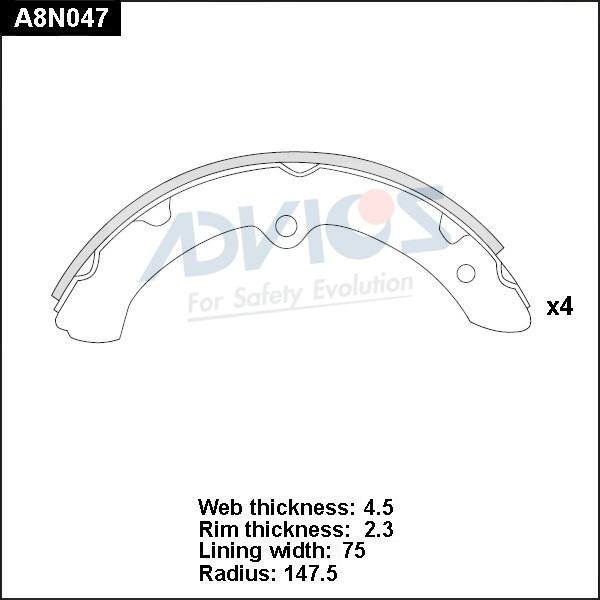 Advics A8N047 - Комплект гальм, барабанний механізм autocars.com.ua