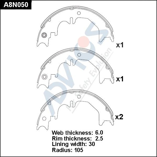 Advics A8N050 - Комплект тормозных колодок, барабанные avtokuzovplus.com.ua