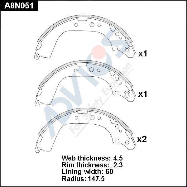 Advics A8N051 - Комплект гальм, барабанний механізм autocars.com.ua