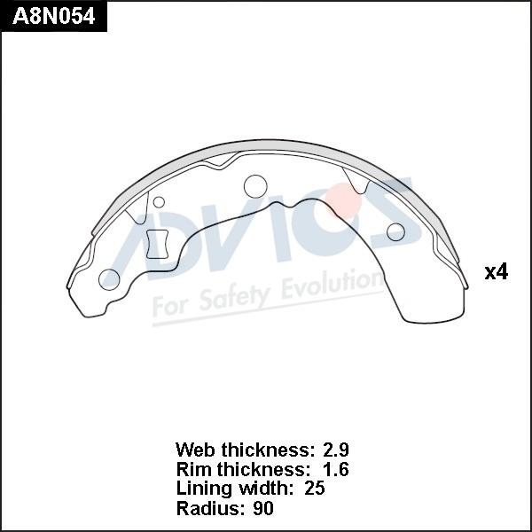 Advics A8N054 - Комплект гальм, барабанний механізм autocars.com.ua