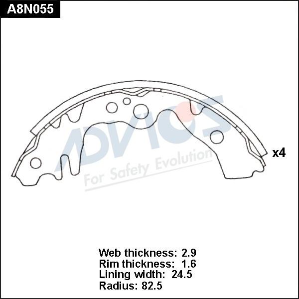 Advics A8N055 - Комплект гальм, барабанний механізм autocars.com.ua