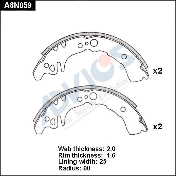 Advics A8N059 - Комплект гальм, барабанний механізм autocars.com.ua