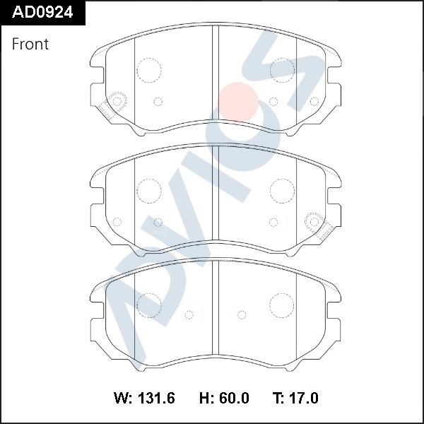 ADVICS AD0924 - Гальмівні колодки, дискові гальма autocars.com.ua