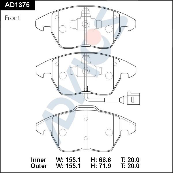 ADVICS AD1375 - Гальмівні колодки, дискові гальма autocars.com.ua