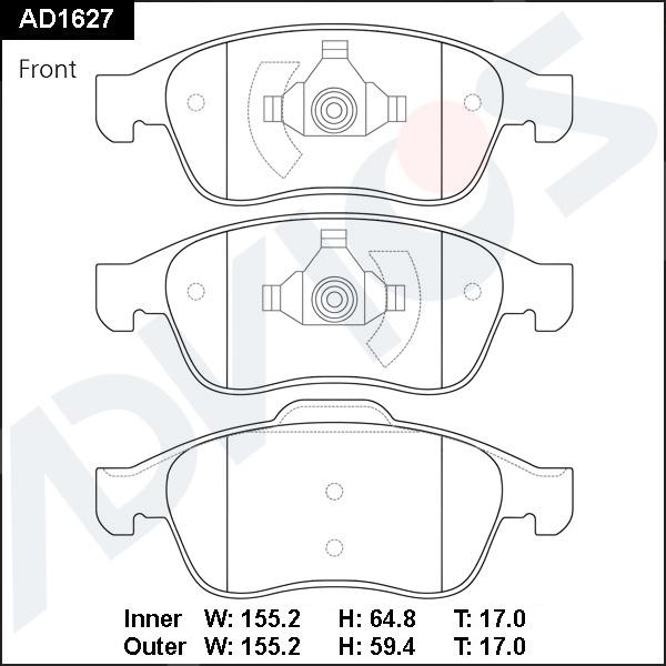 ADVICS AD1627 - Гальмівні колодки, дискові гальма autocars.com.ua