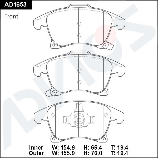 ADVICS AD1653 - Гальмівні колодки, дискові гальма autocars.com.ua